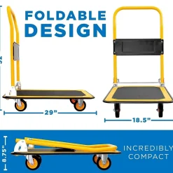 Mount-It! Foldable Flatbed with Swivel Wheels, 330 lb. Capacity, Black/Yellow (MI-920)