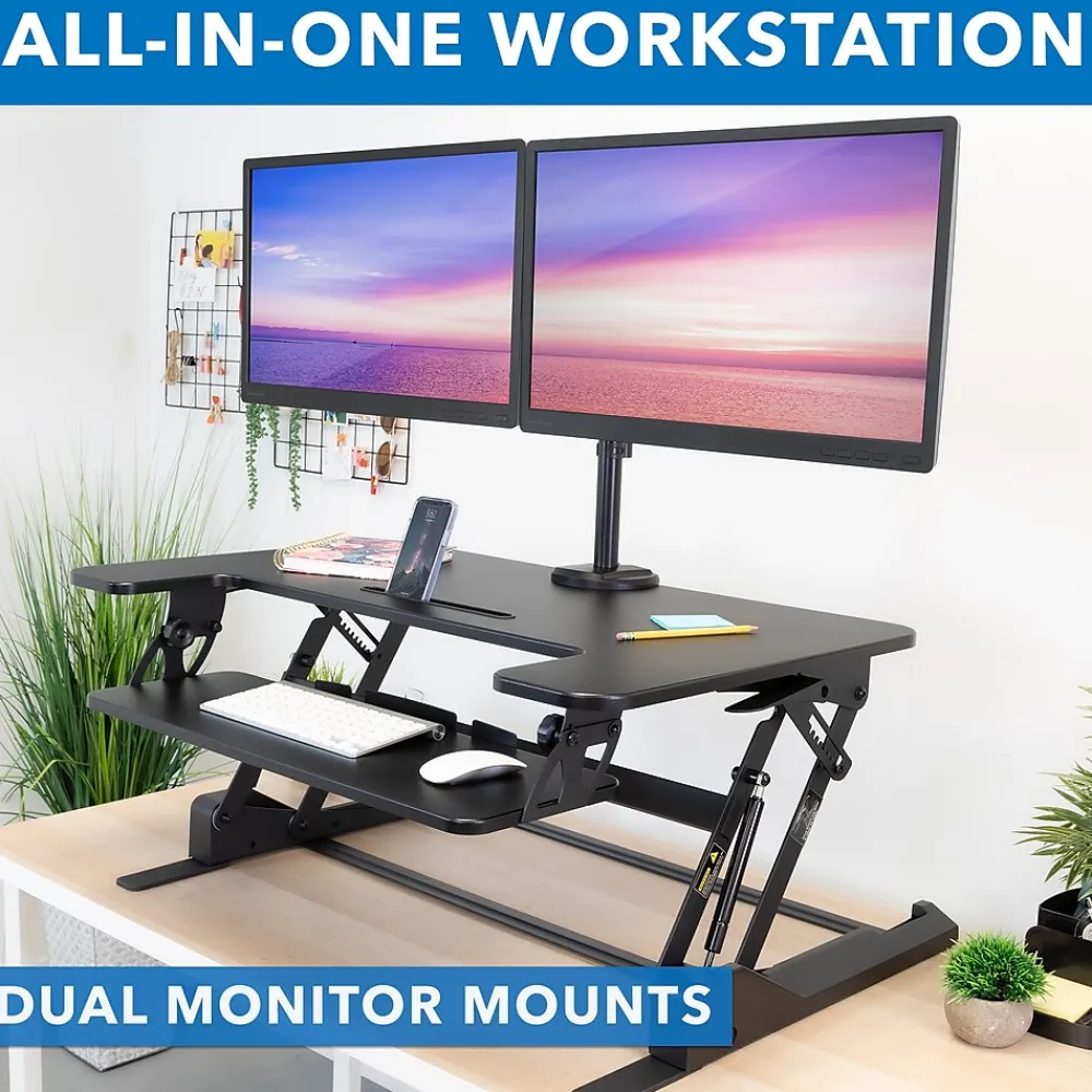 Standing Desks*Mount-It! 36"W Manual Rectangular Adjustable Aluminum Standing Desk Converter, Black (MI-7934)