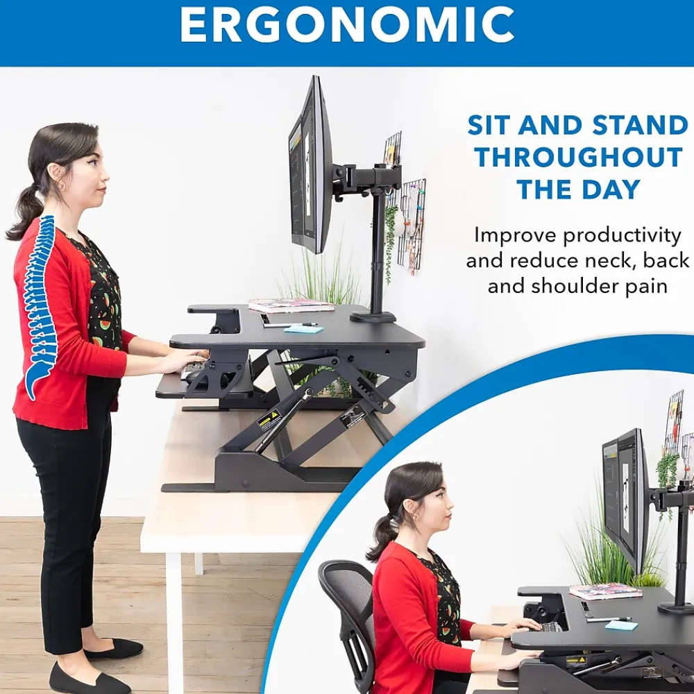 Standing Desks*Mount-It! 36"W Manual Rectangular Adjustable Aluminum Standing Desk Converter, Black (MI-7934)