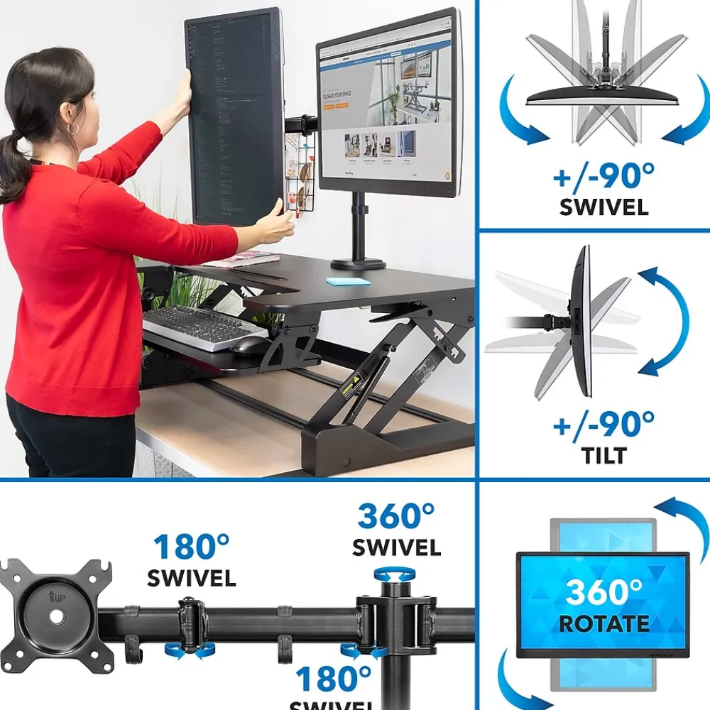 Standing Desks*Mount-It! 36"W Manual Rectangular Adjustable Aluminum Standing Desk Converter, Black (MI-7934)