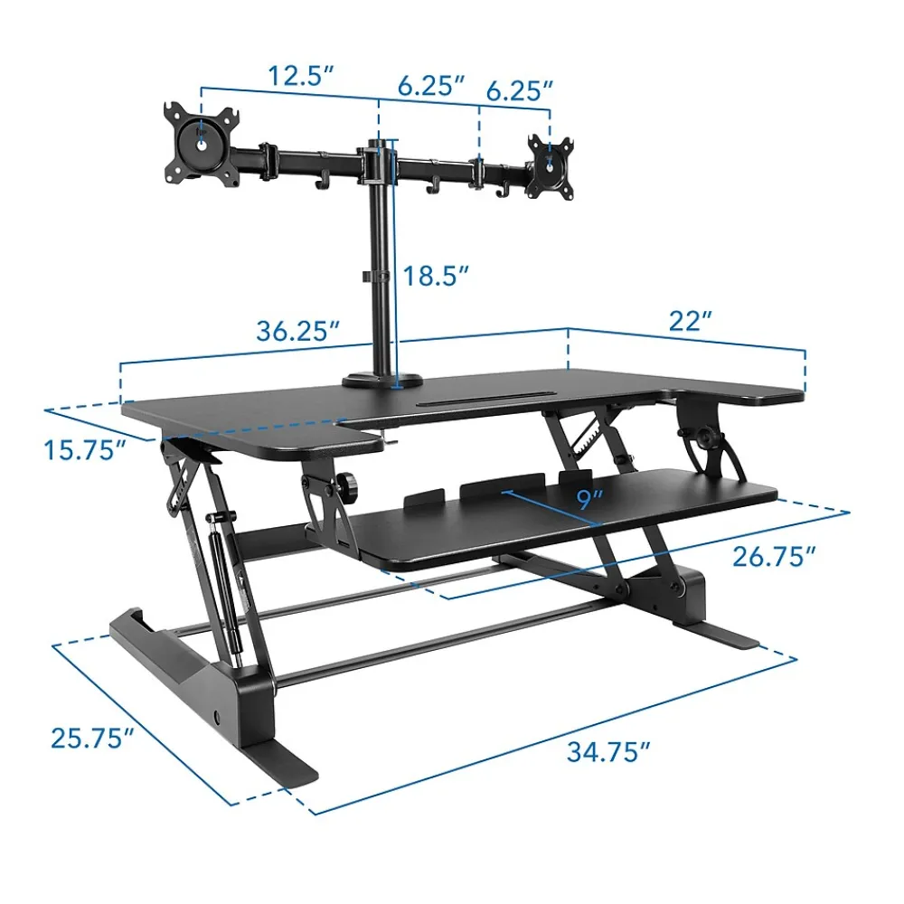 Standing Desks*Mount-It! 36"W Manual Rectangular Adjustable Aluminum Standing Desk Converter, Black (MI-7934)