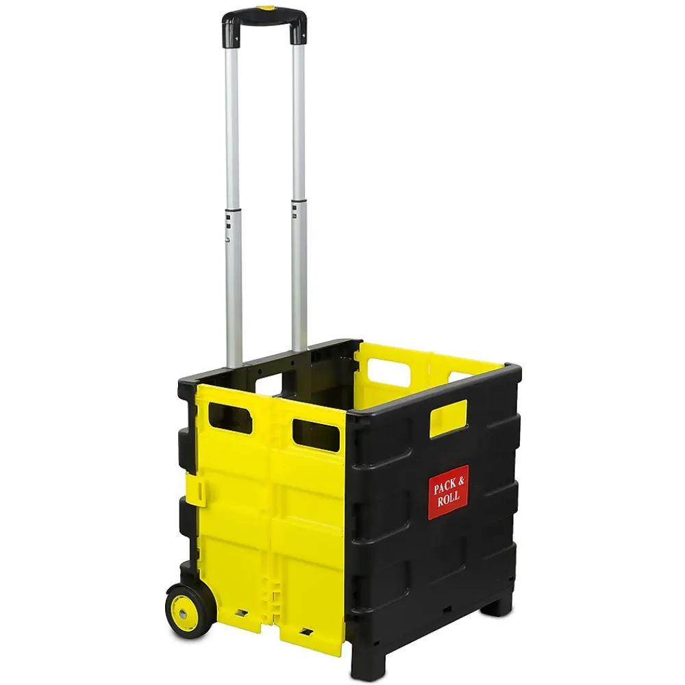 Mount-It! Rolling Utility Cart, Folding and Collapsible, 55 lbs., Black/Yellow (MI-904)