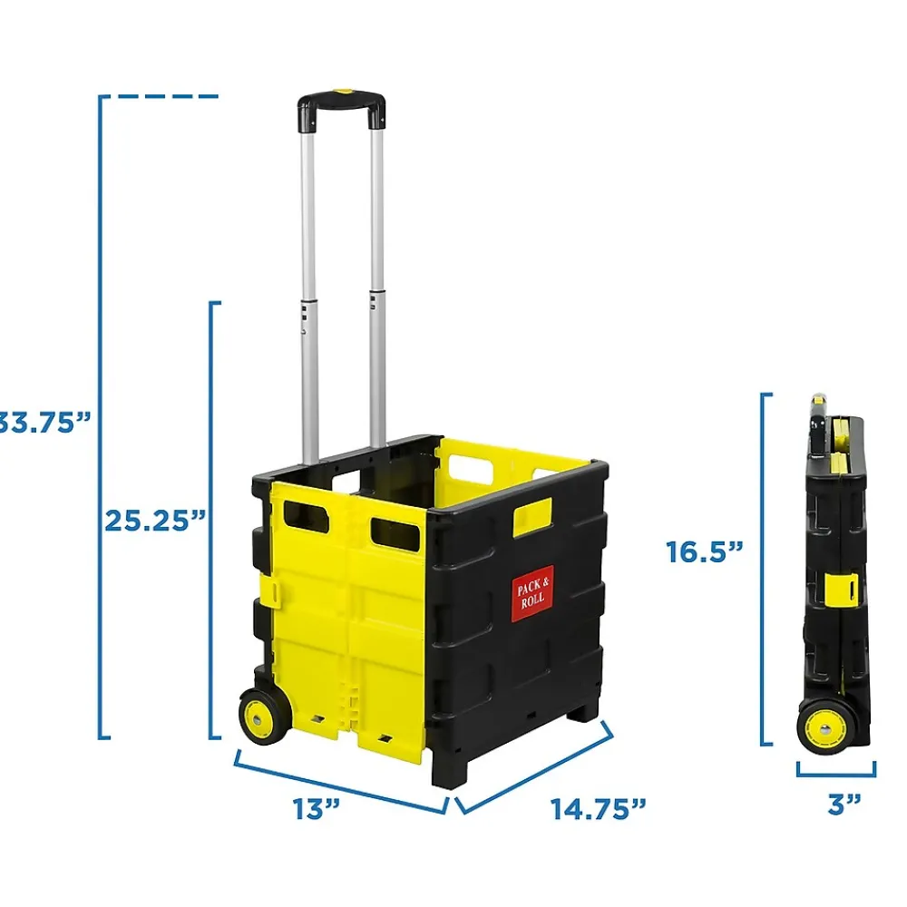 Mount-It! Rolling Utility Cart, Folding and Collapsible, 55 lbs., Black/Yellow (MI-904)