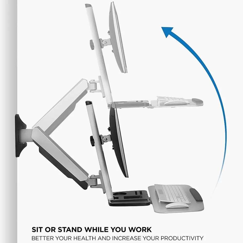 Standing Desks*Mount-It! Sit Stand Wall Mount Workstation, Articulating Standing Desk for a Single Monitor, Floating Keyboard Tray (MI-7905)