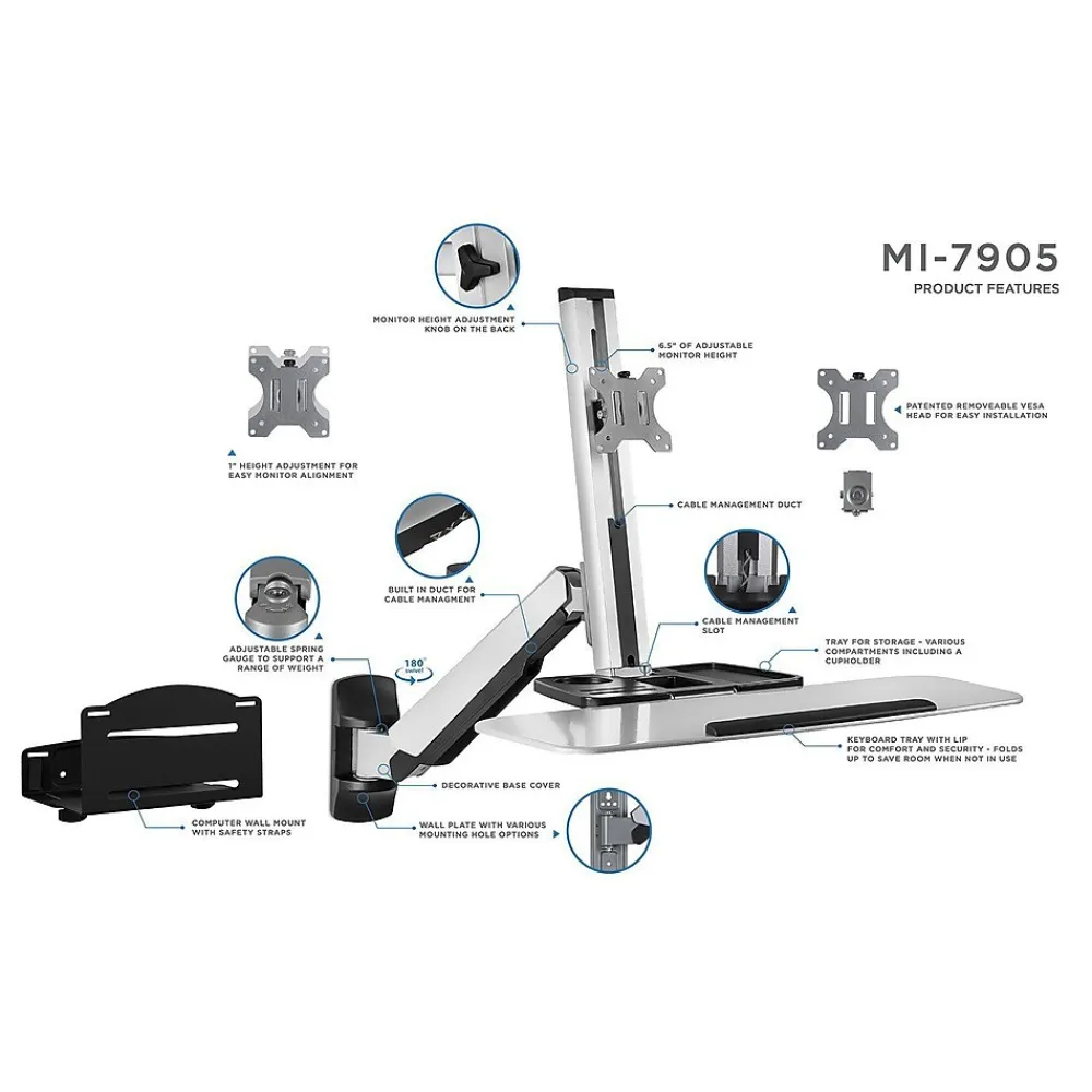 Standing Desks*Mount-It! Sit Stand Wall Mount Workstation, Articulating Standing Desk for a Single Monitor, Floating Keyboard Tray (MI-7905)