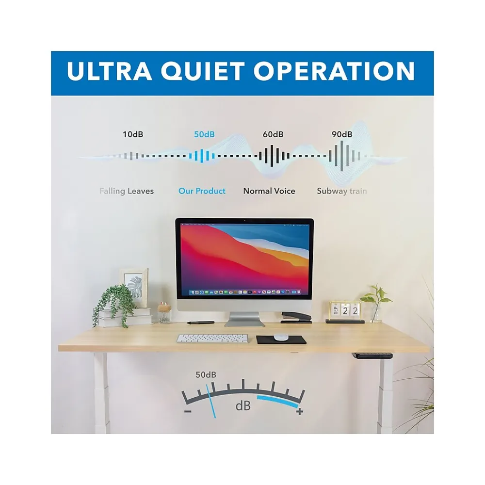 Standing Desks*Mount-It! Ultimate 55"W Electric Rectangular Adjustable Standing Desk, (MI-18077) Maple/White