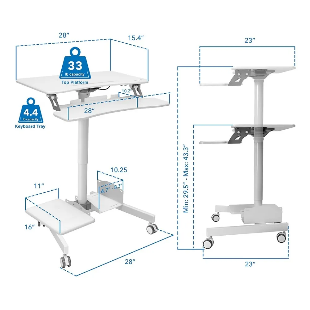 Standing Desks*Mount-It! 28"W Adjustable Steel Standing Desk, White (MI-7979W)