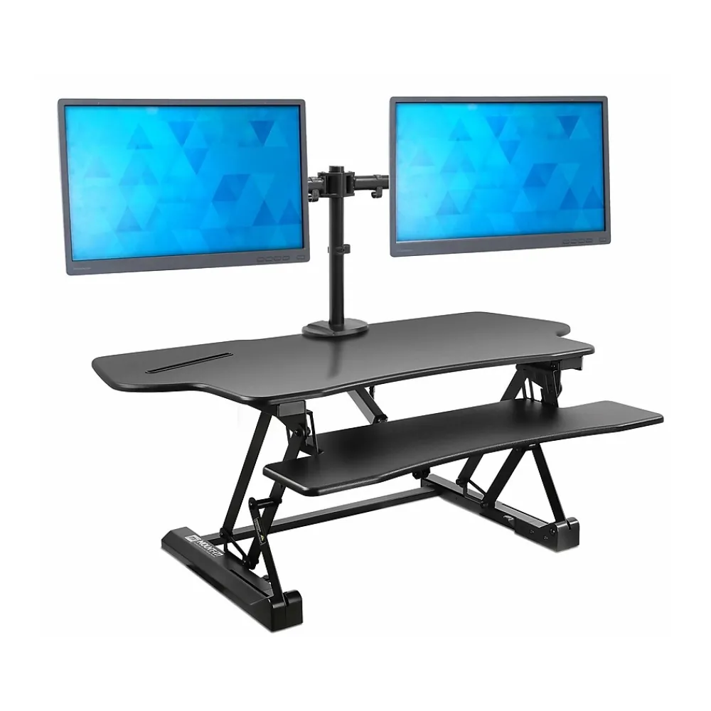 Standing Desks*Mount-It! 47"W Electric Adjustable Standing Desk Converter with Dual Monitor Mount and USB Charging Port, Black (MI-8054)