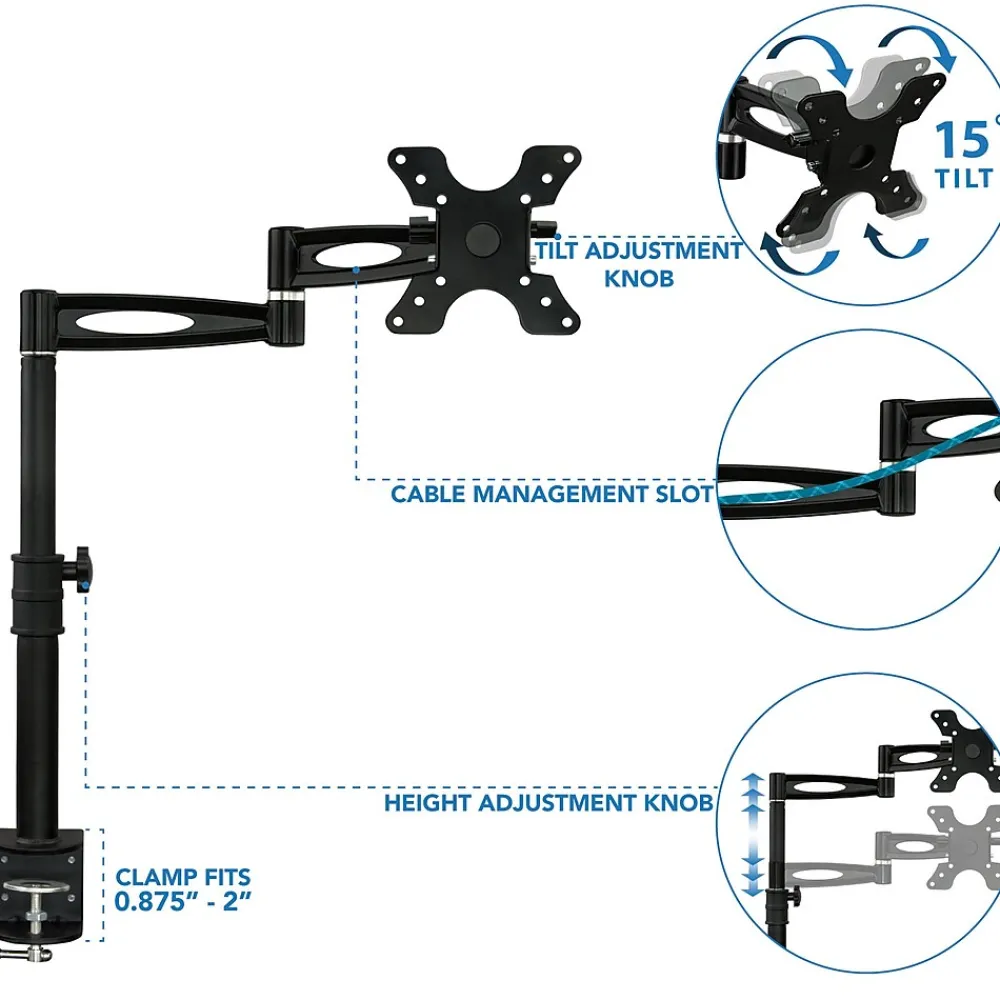 New Mount-It! Mount-lt! Adjustable Monitor Arm, Up to 30", Black (MI-705)