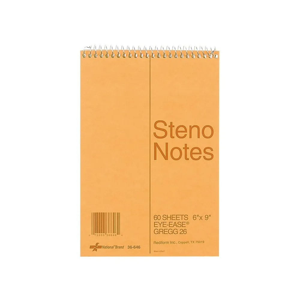 Notepads|National Brand Steno Pad, 6" x 9", Gregg Ruled, Brown, 60 Sheets/Pad (RED36646)