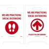 National Marker Double-Sided A-Frame Sign, "We are Practicing Social Distancing," 19" x 12", White/Red (FS44)