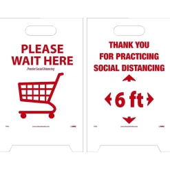 National Marker Double-Sided A-Frame Sign, "We are Practicing Social Distancing," 19" x 12", White/Red (FS42)