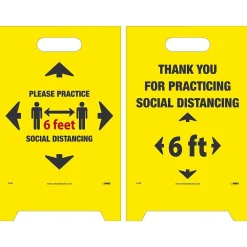 National Marker Double-Sided A-Frame Sign, "Please Practice Social Distancing," 19" x 12", Yellow/Black/Red (FS43)