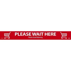 National Marker TexWalk® Floor Decal, "Please Wait Here," 2.25" x 20", Red/White (WFS80TX)
