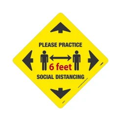 National Marker Walk-On™ Floor Decal, "Please Practice Social Distancing," 12" x 12", Yellow (WFS71)