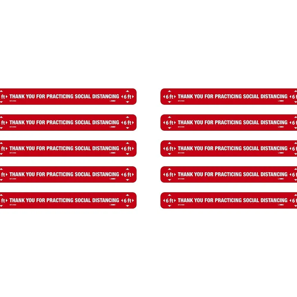 National Marker Walk-On™ Floor Decal, "Thank You for Practicing Social Distancing," 2.25" x 20", Red/White, 10 (WFS78RD10)