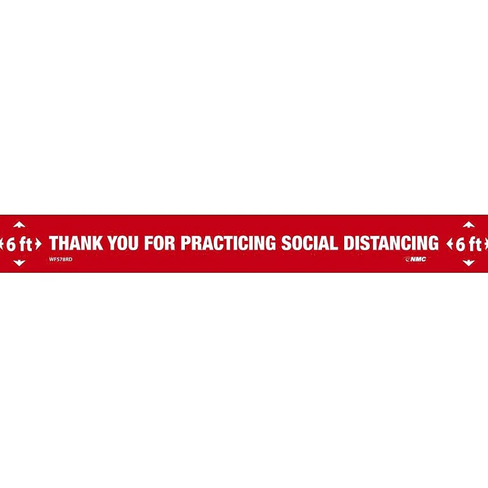 National Marker Walk-On™ Floor Decal, "Thank You for Practicing Social Distancing," 2.25" x 20", Red/White, 10 (WFS78RD10)