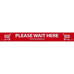 National Marker Walk-On™ Floor Decal, "Please Wait Here," 2.25" x 20", Red/White (WFS80)
