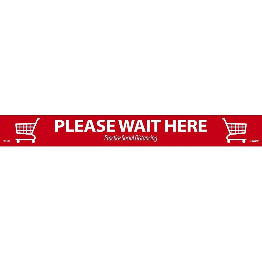 National Marker Walk-On™ Floor Decal, "Please Wait Here," 2.25" x 20", Red/White (WFS80)
