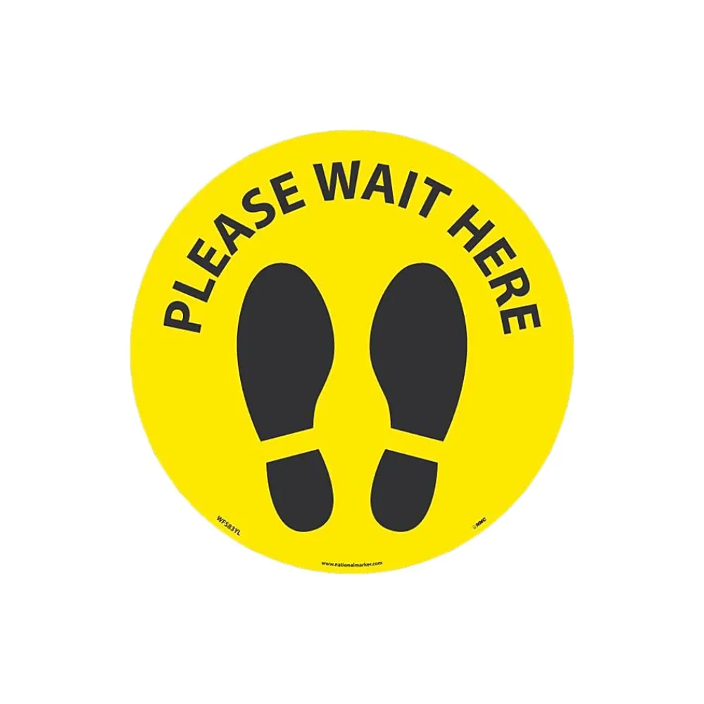 National Marker Walk-On™ Floor Decal, "Please Wait Here," 8", Yellow/Black (WFS83YL)