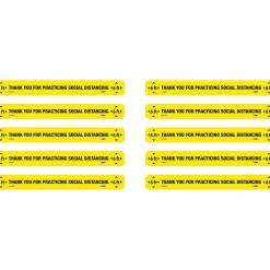 National Marker Walk-On™ Floor Decal, "Thank You for Practicing Social Distancing," 2.25" x 20", Yellow/Black, 10 (WFS78YL10)