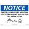 National Marker Wall Sign, "Please Maintain Social Distancing While Using Breakroom," Plastic, 10" x 14", Blue/White (N521RB)