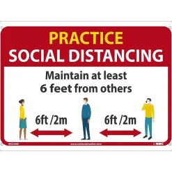 National Marker Wall Sign, "Practice Social Distancing," Aluminum, 10" x 14", Red/White/Yellow (M620AB)