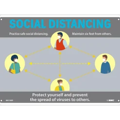 National Marker Wall Sign, "Social Distancing," Aluminum, 10" x 14", Gray/Blue/Yellow (M618AB)