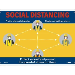 National Marker Wall Sign, "Social Distancing," Aluminum, 10" x 14", Yellow/Blue (M617AB)