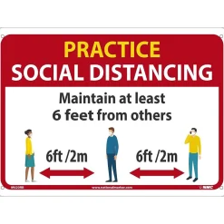 National Marker Wall Sign, "Practice Social Distancing," Plastic, 10" x 14", Red/White/Yellow (M620RB)