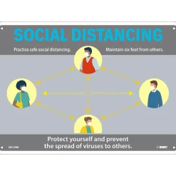National Marker Wall Sign, "Social Distancing," Plastic, 10" x 14", Gray/Blue/Yellow (M618RB)