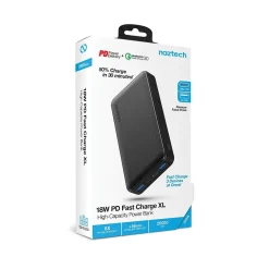 Naztech 20,000 mAh 18 Watt PD+QC Fast Charge High-Capacity Fabric Power Bank, Black (15143)