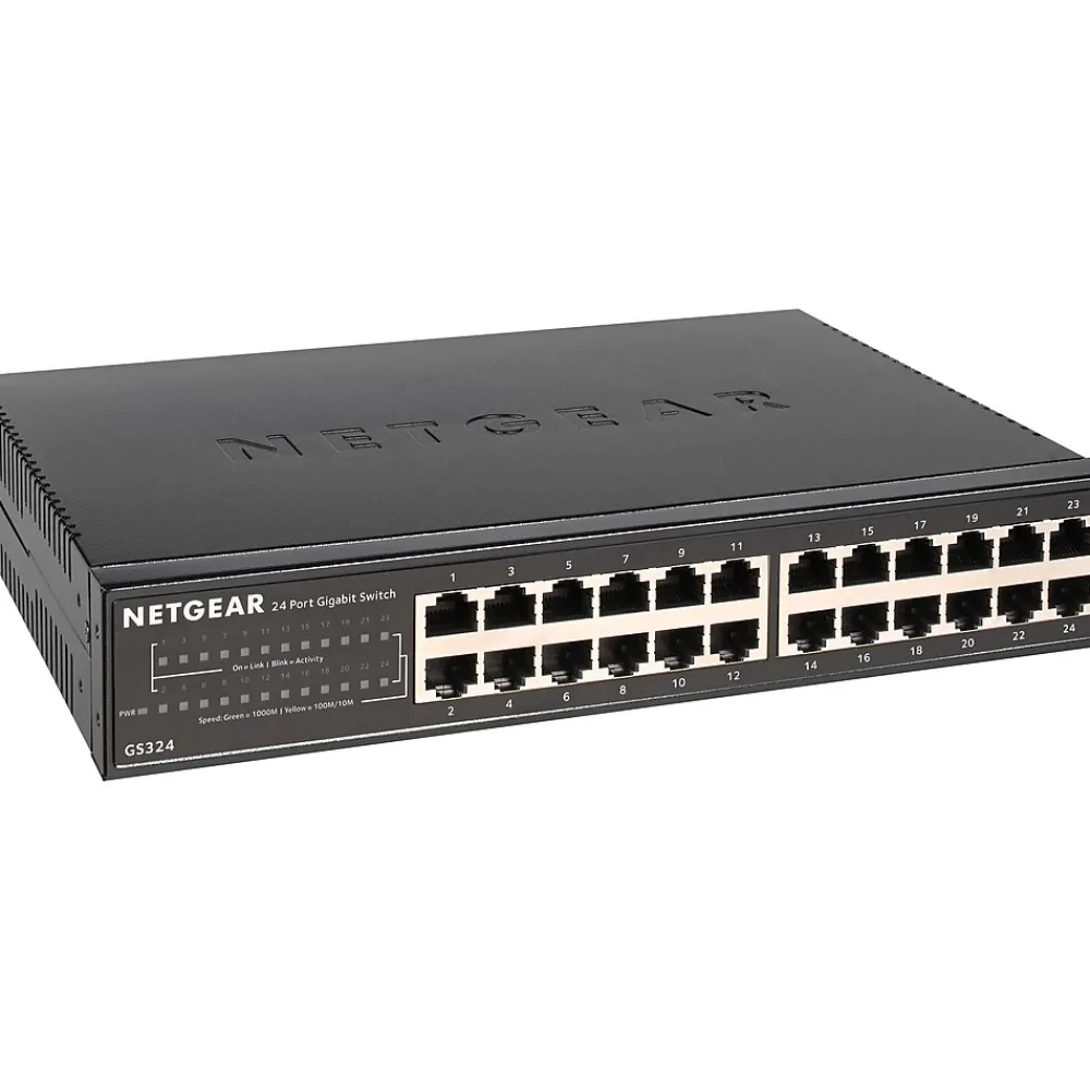 Outlet Netgear 300 Series 24-Port Gigabit Ethernet Unmanaged Switch, 10/100/1000 Mbps, Black (GS324-200NAS)