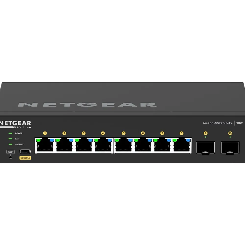 New Netgear AV Line 8-Port Gigabit Ethernet Managed Switch, Black (GSM4210PX-100NAS)