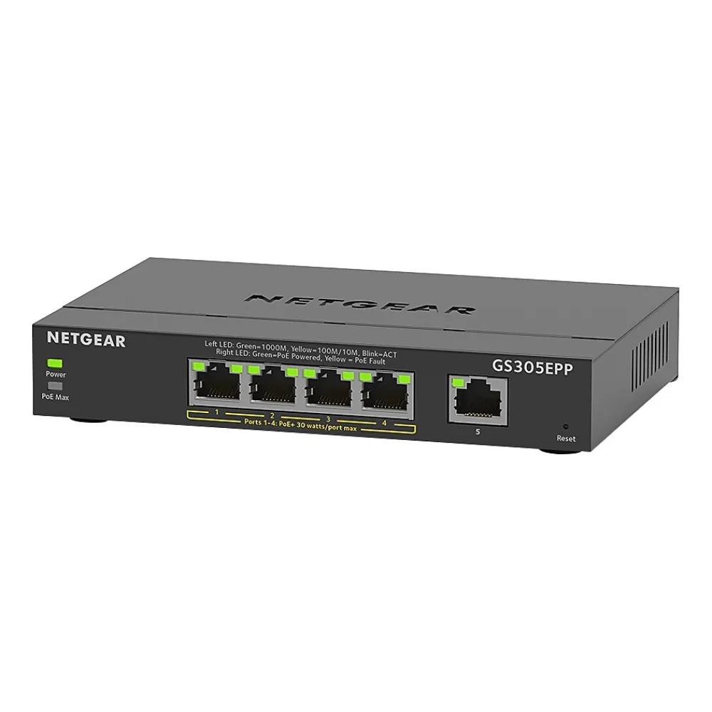 New Netgear Plus 5-Port Gigabit Ethernet Managed Switch, 10/100/1000 Mbps (GS305EPP-100NAS)