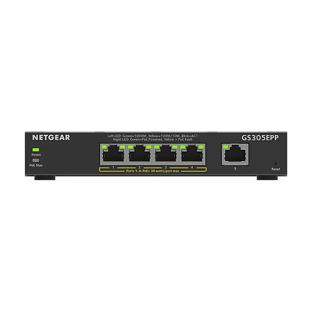 New Netgear Plus 5-Port Gigabit Ethernet Managed Switch, 10/100/1000 Mbps (GS305EPP-100NAS)