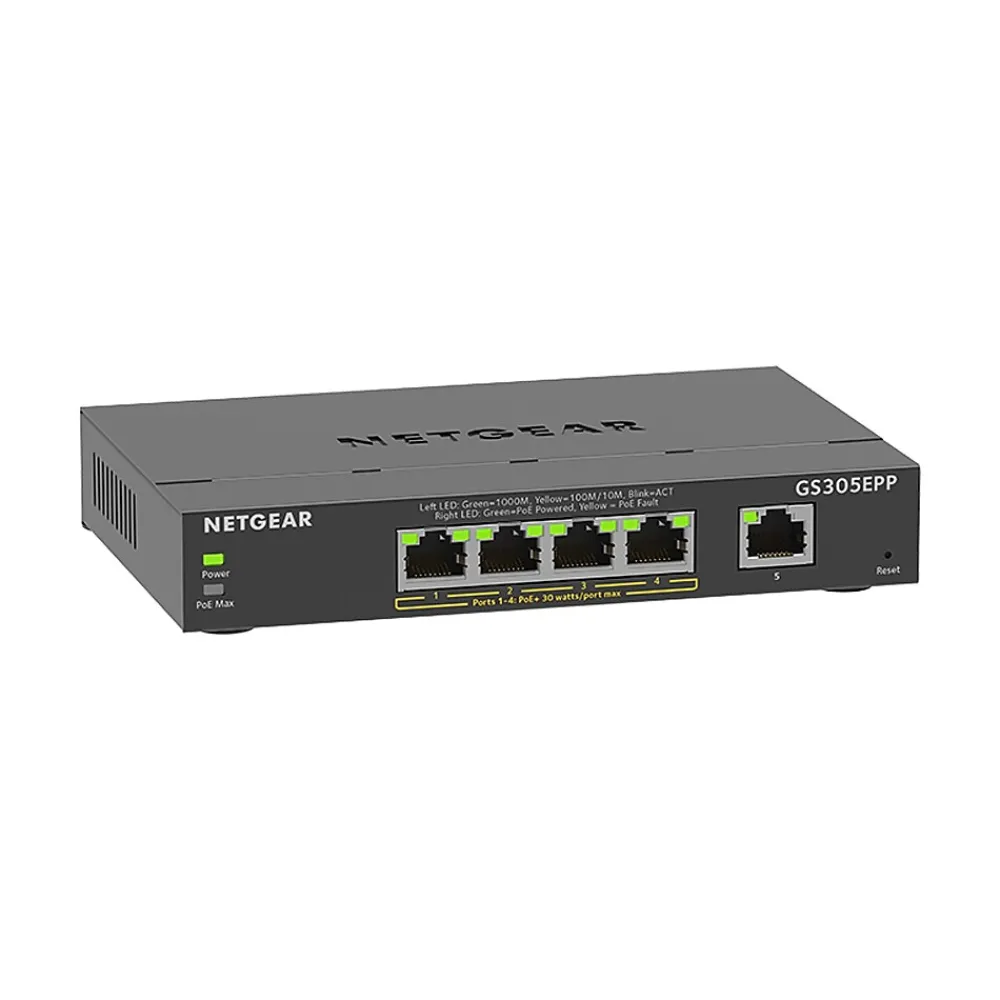 New Netgear Plus 5-Port Gigabit Ethernet Managed Switch, 10/100/1000 Mbps (GS305EPP-100NAS)
