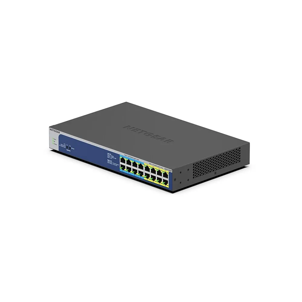 Hot Netgear 16-Port Gigabit Ethernet PoE Unmanaged Switch, 10/100/1000 Mbps, Black/Blue (GS516UP-100NAS)