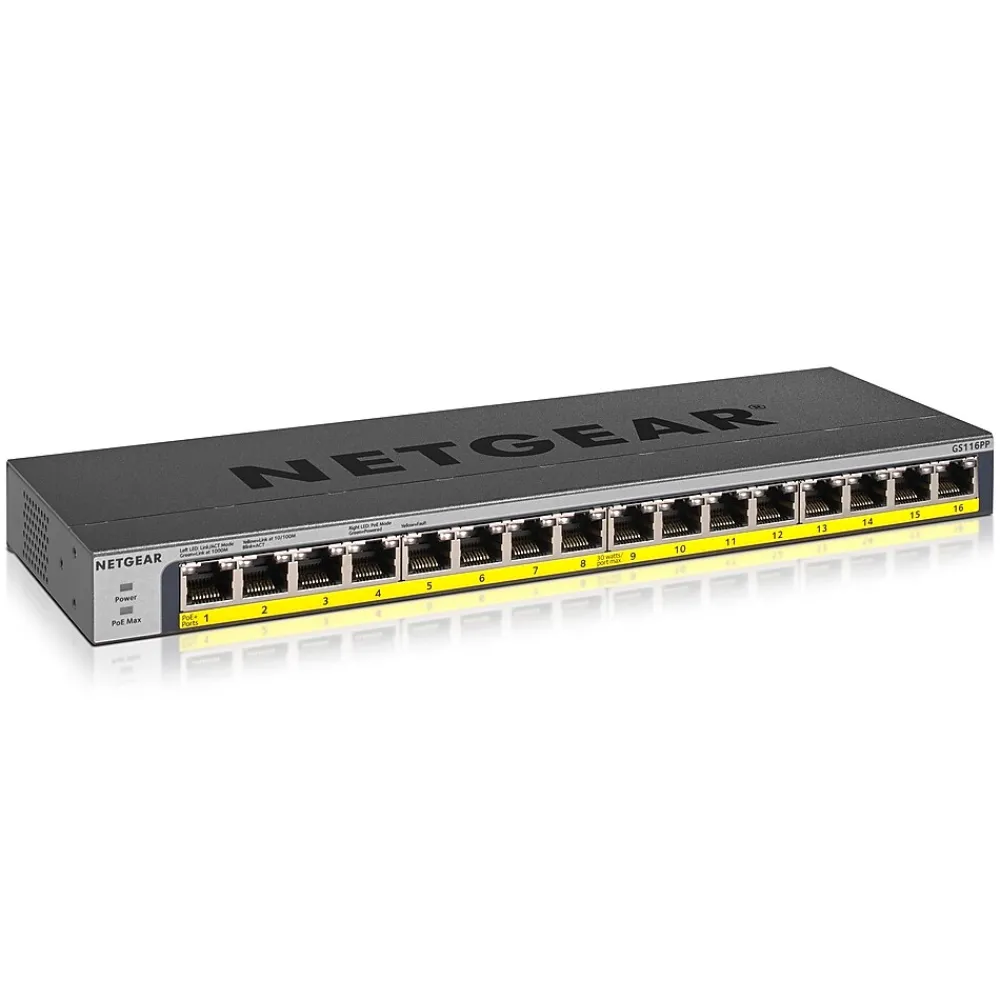 Clearance Netgear 16-Port PoE/PoE+ Gigabit Ethernet Unmanaged Switch (GS116LP-100NAS)