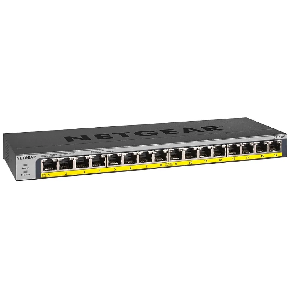 Clearance Netgear 16-Port PoE/PoE+ Gigabit Ethernet Unmanaged Switch (GS116LP-100NAS)