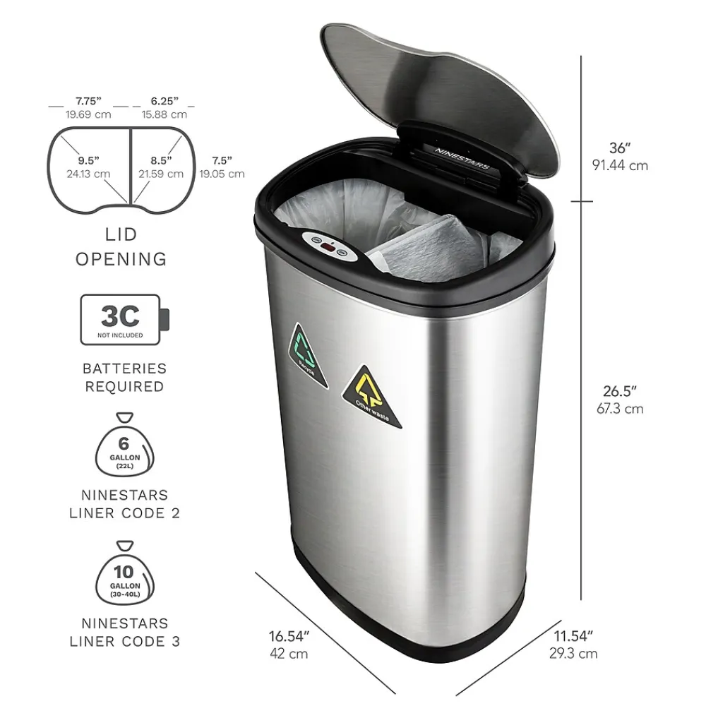 13.2 Gallon Stainless Steel Motion Sensor Recycle Trash Can (DZT-50-13R)<Nine Stars Discount