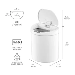 Plastic Sensor Trash Can, 2.1-Gallon, White (DZT-8-29)<Nine Stars Sale