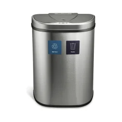Stainless Steel Dual-Compartment Motion Sensor Trash Can, 18.5-Gallon, Silver (DZT-70-R3)<Nine Stars Clearance