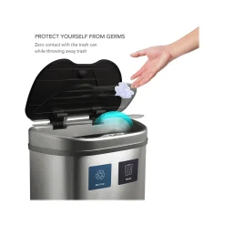 Stainless Steel Dual-Compartment Motion Sensor Trash Can, 18.5-Gallon, Silver (DZT-70-R3)<Nine Stars Clearance