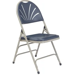 Folding & Stacking*National Public Seating NPS 1100 Series Deluxe Fan Back With Triple Brace Double Hinge Folding Chair, Dark Blue, 4 (1115/4)