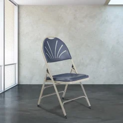 Folding & Stacking*National Public Seating NPS 1100 Series Deluxe Fan Back With Triple Brace Double Hinge Folding Chair, Dark Blue, 4 (1115/4)