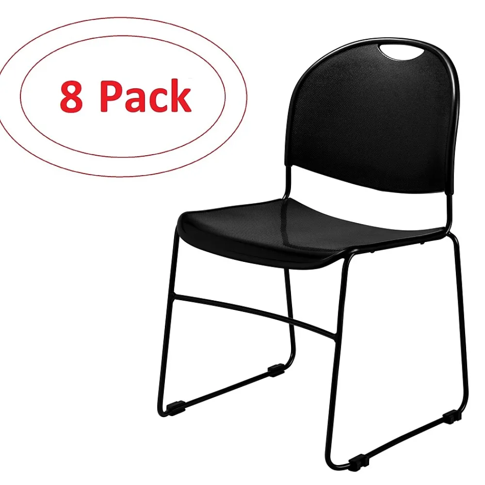 Folding & Stacking*National Public Seating NPS Commercialine 850 Series Ultra Compact Stack Chair, Black, 8 Pack (850-CL/8)