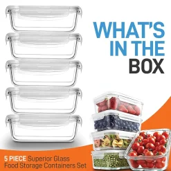 Nutrichef Stackable Borosilicate Glass Food Storage Containers Set, 10-Piece (NCCLX5)