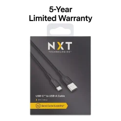 ™ 6 Ft. Braided USB-C to USB-A Cable, Black (NX60471)<NXT Technologies