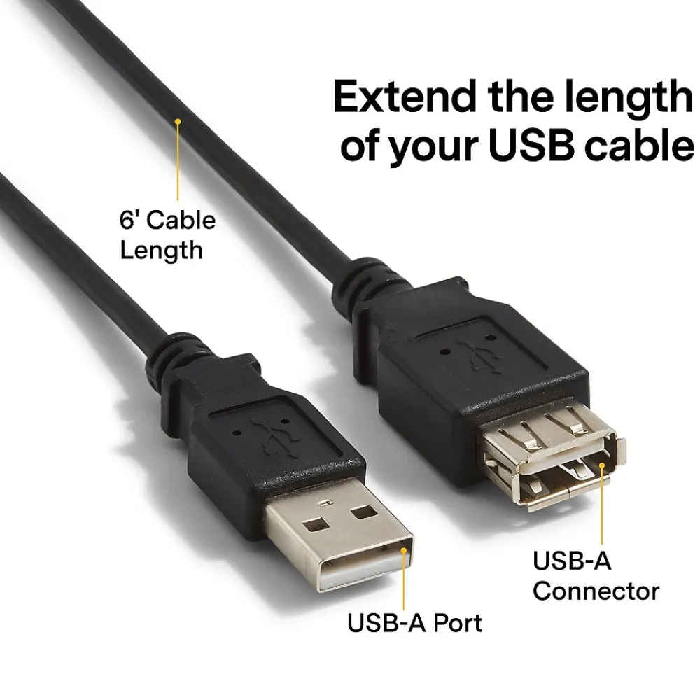 NXT Technologies ™ 6' USB A to USB A Cable, Male to Female, Black (NX29753)